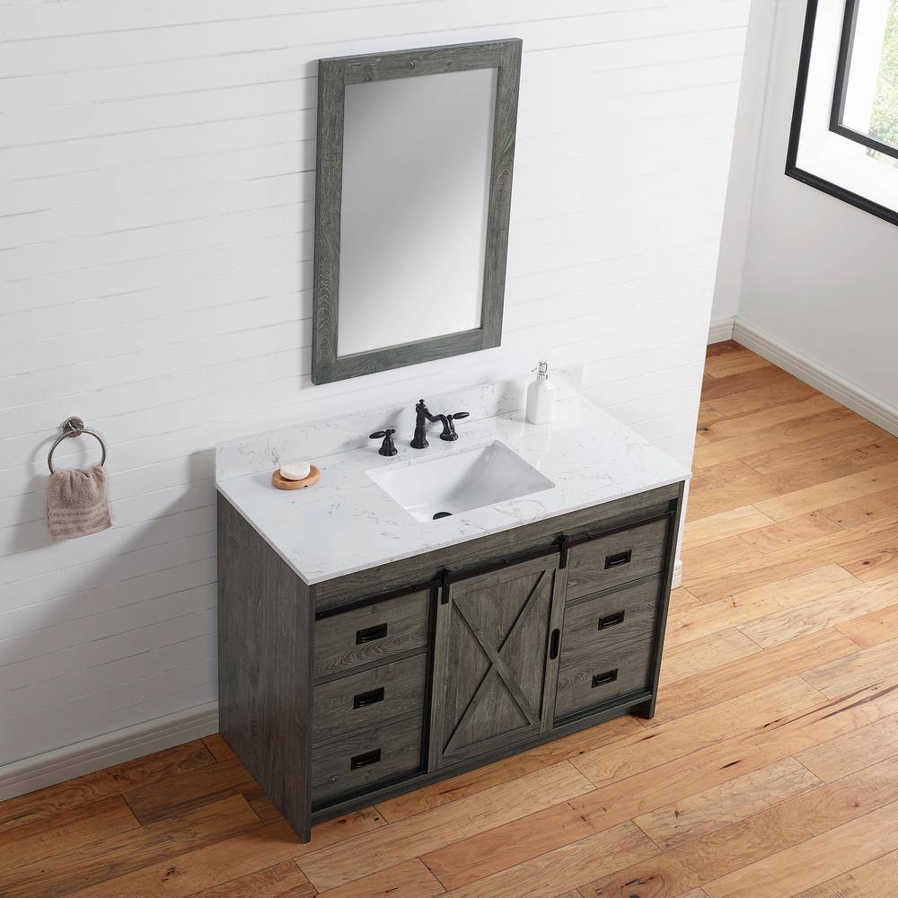 SUDIO Rafter 48 in. W x 22 in. D Bath Vanity in Charcoal Gray with Engineered Stone Vanity Top in Carrara White with Basin Rafter-48CG