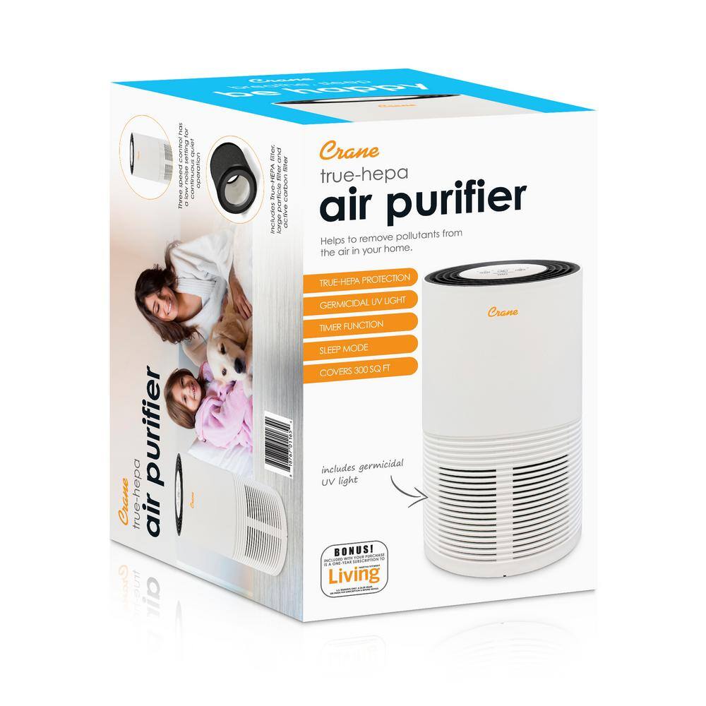 Crane True HEPA Air Purifier with Germicidal UV Light for Small to Medium Rooms up to 300 sq.ft. - Premium EE-5068