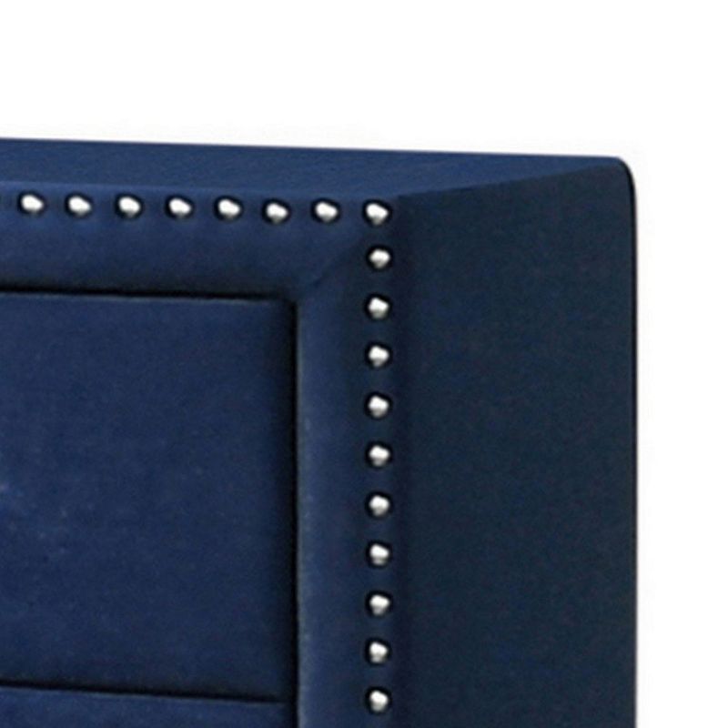 Cale 26 Inch Modern Wood Nightstand， Velvet Upholstered， Nailhead， Blue