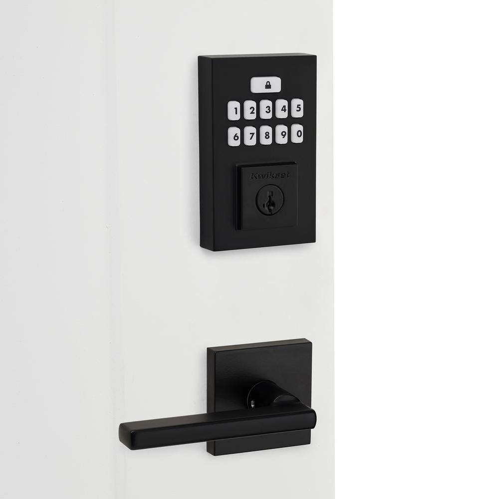 Kwikset SmartCode 260 Contemporary Matte Black Keypad Electronic Deadbolt Feat SmartKey and Halifax HallCloset Lever Combo Pack 9260CNT20HFL514