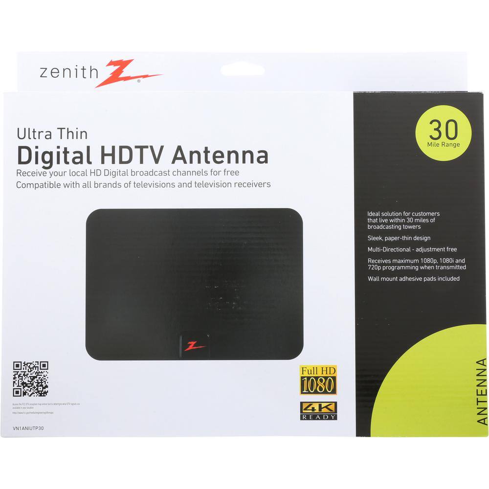 Zenith Indoor Omni-Directional HD TV Antenna in Black VN1ANIUTP30