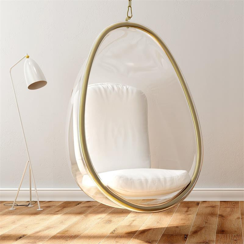 Aron Living 46.5 quotVinyl Scoop Hanging Chair with Steel Frame in White   Midcentury   Hanging Chairs   by Homesquare  Houzz