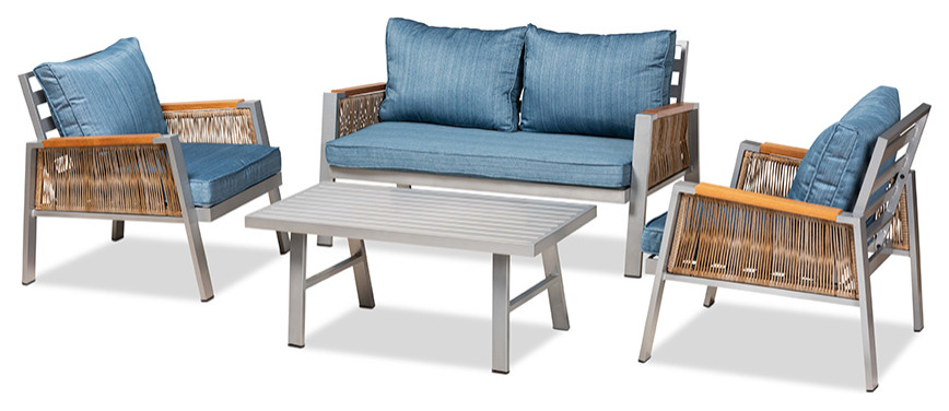 Brahler 4 Piece Modern Outdoor Patio Lounge Set   Tropical   Outdoor Lounge Sets   by Baxton Studio  Houzz