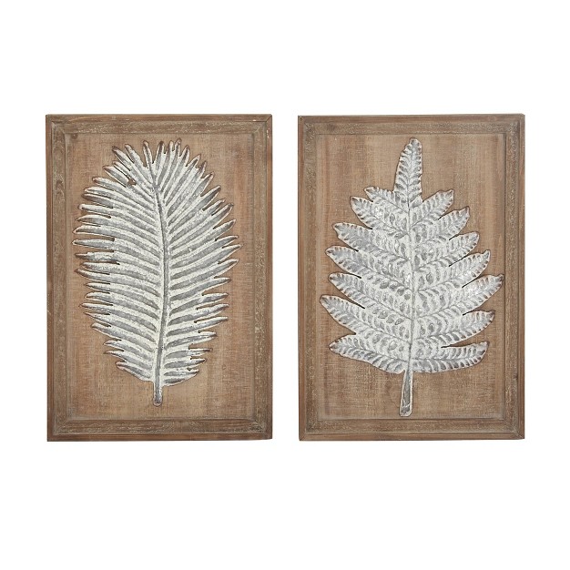 Wood Leaf Carved Wall Decor Set Of 2 Brown Olivia amp May