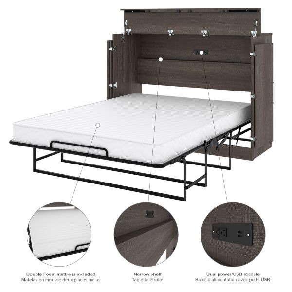 Bestar Nebula Full Cabinet Bed with Mattress in Bark Gray