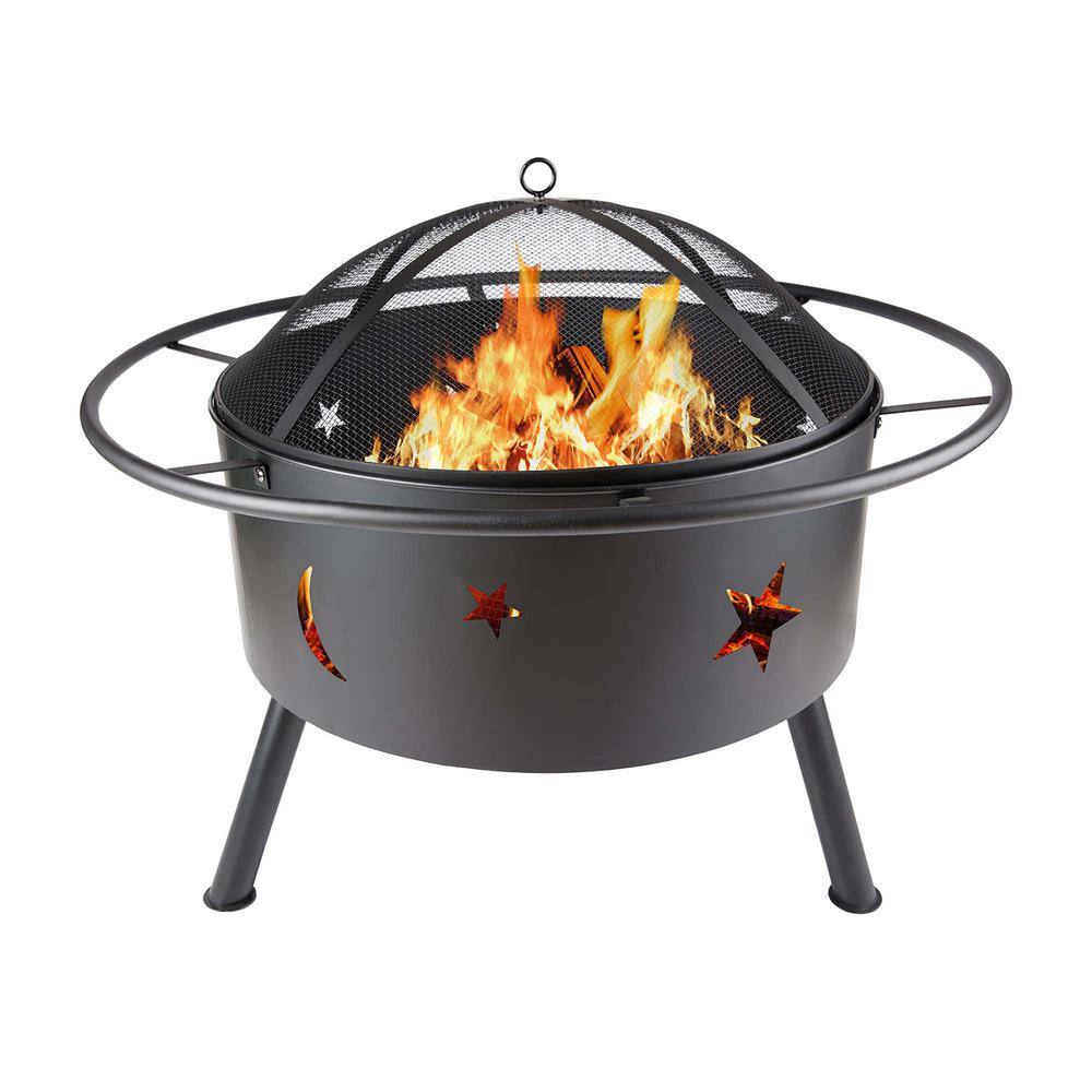 Sireck 32 in. W x 26 in. H Outdoor Metal Wood Black Fire Pit ZZQ-THDXP1027