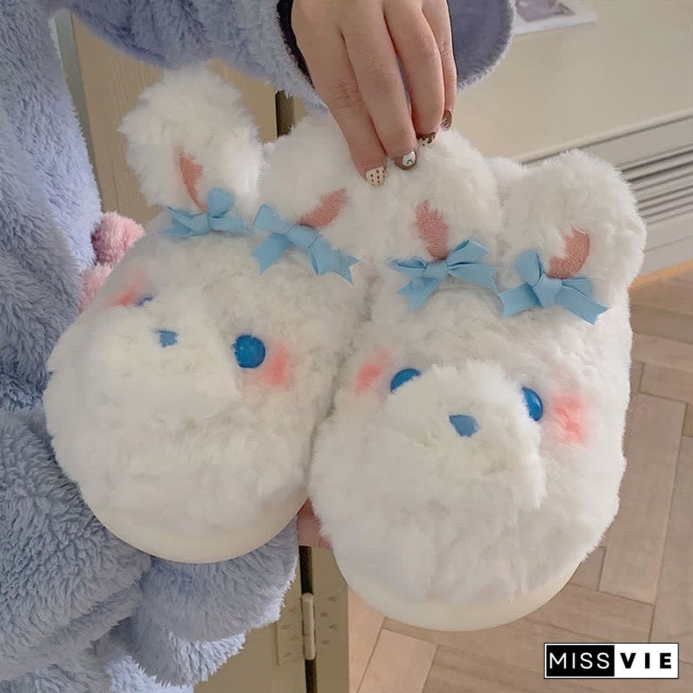 Cute Bow Knot Cartoon Bunny Plush Slippers