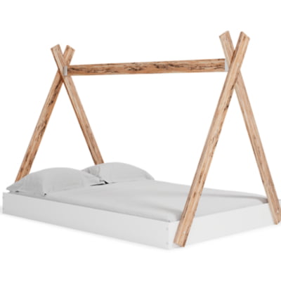 Signature Design by Ashley Piperton Contemporary Youth Tent Bed Frame, Full, Natural Wood & White