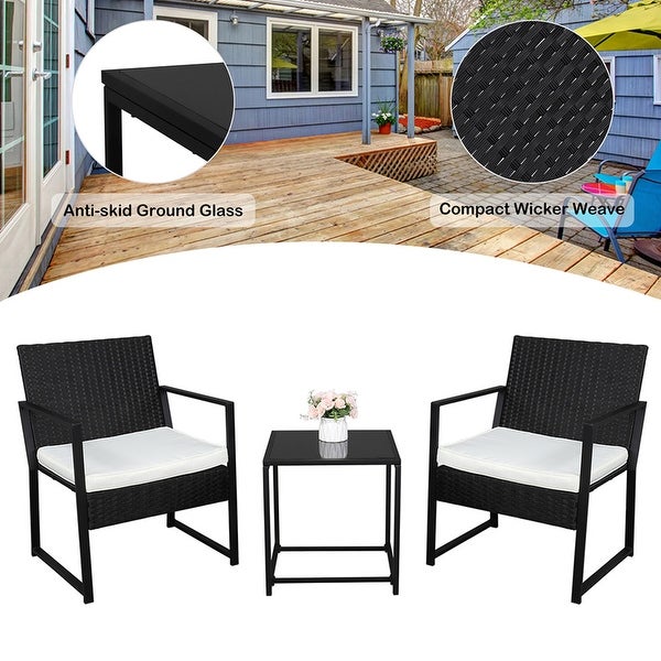 3pcs All-weather Rattan Table Chair Set with Removable Cushions - Overstock - 35747748