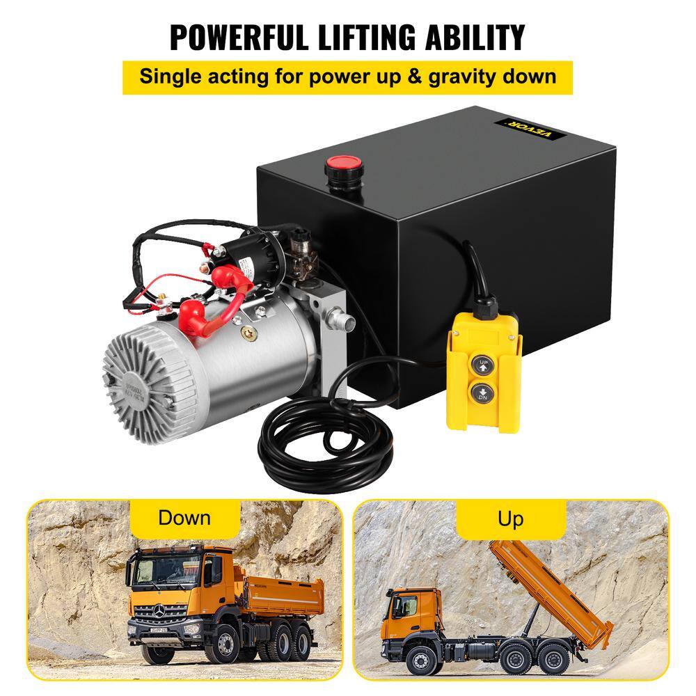 VEVOR Dump Trailer Hydraulic Pump 12-Volt DC Hydraulic Power Unit Single Acting 3.75 Gal. Steel for Truck Tailgate Lift CZYYB15LTXDZY0001V0