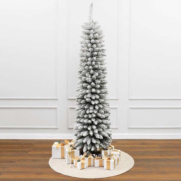 6Ft Pencil Slim Artificial Flocked Green Christmas Tree