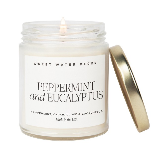 Sweet Water Decor Peppermint amp Eucalyptus 9oz Clear Jar Soy Candle