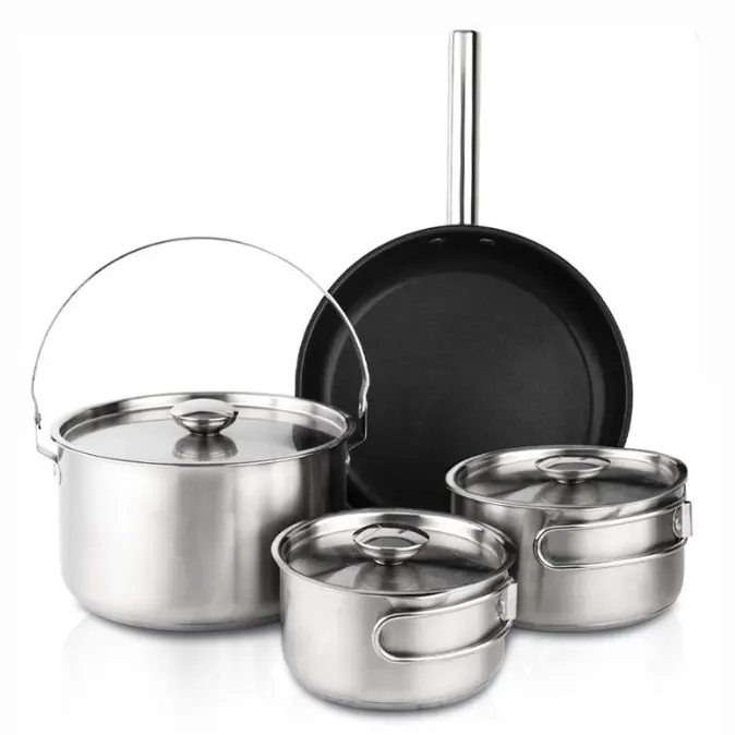 Camping   hiking  stainless steel Pot Pan  Cook set Outdoor Camping Cookware Outdoor Picnic Camping Cooking Set