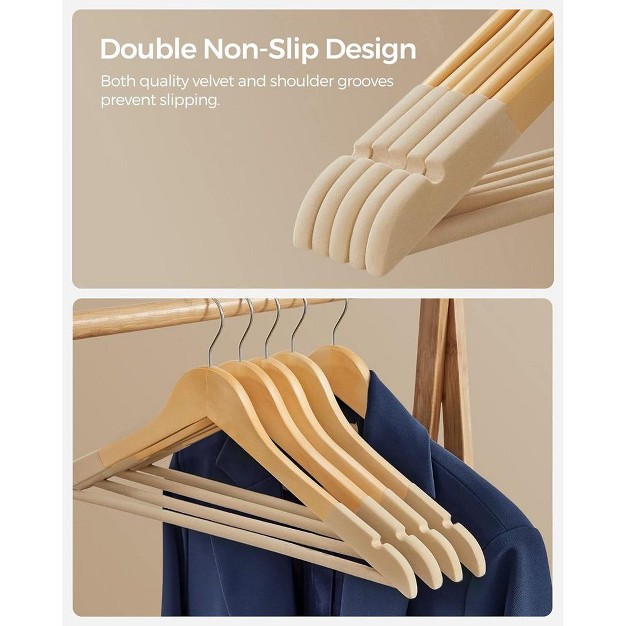 Songmics 20 Pack Velvet Wooden Hangers Non slip Wooden Hangers Coat Hangers With Shoulder Grooves 360 Swivel Hook Natural