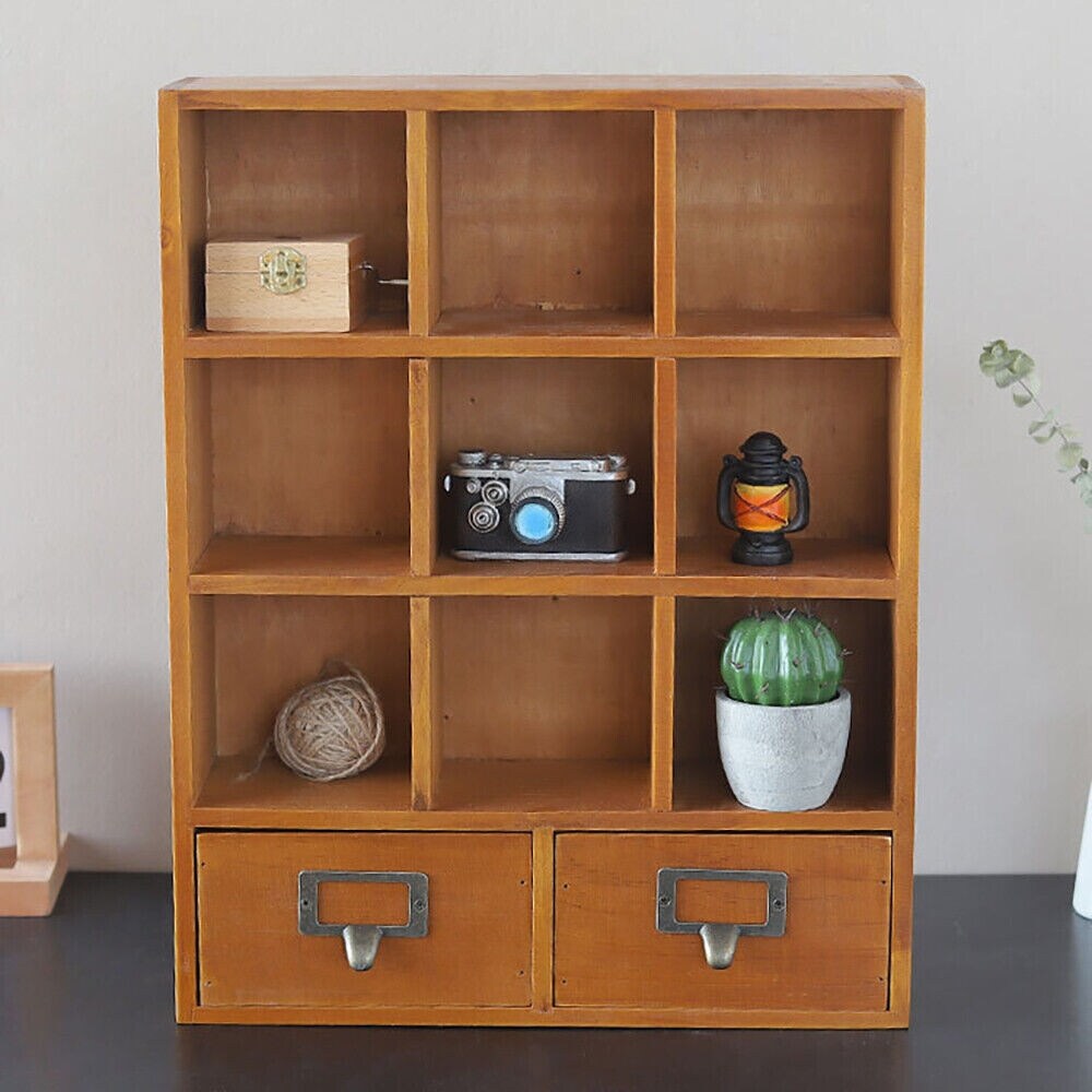 Wooden 9 Cube Chest with 2 Drawers Desktop Storage Cabinet