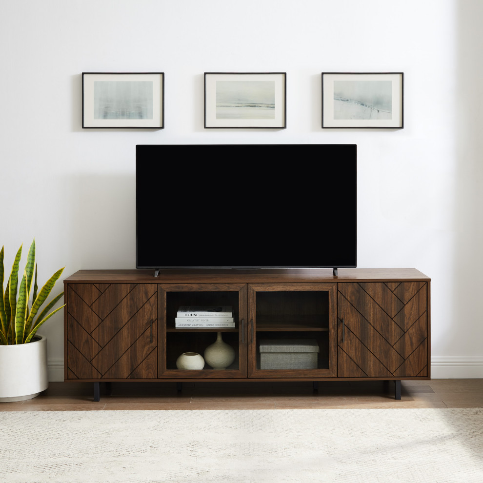 70 quotHerringbone Groove 4 Door TV Stand   Industrial   Entertainment Centers And Tv Stands   by Walker Edison  Houzz