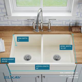 Elkay Explore Farmhouse Apron Front Fireclay 33 in. Double Bowl Kitchen Sink in White SWUF32189WH