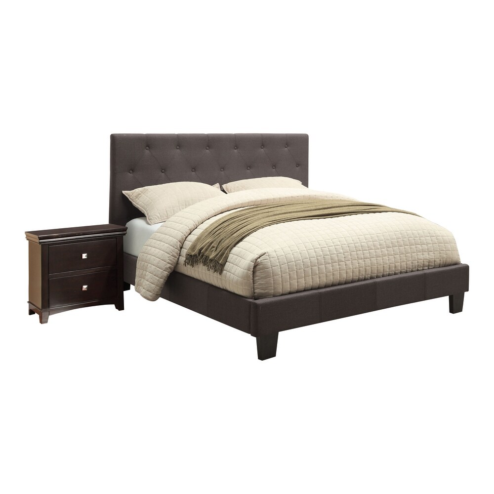 Perdella Contemporary Grey Fabric Tufted Low Profile 2 Piece Platform Bed with Nightstand Set by Furniture of America