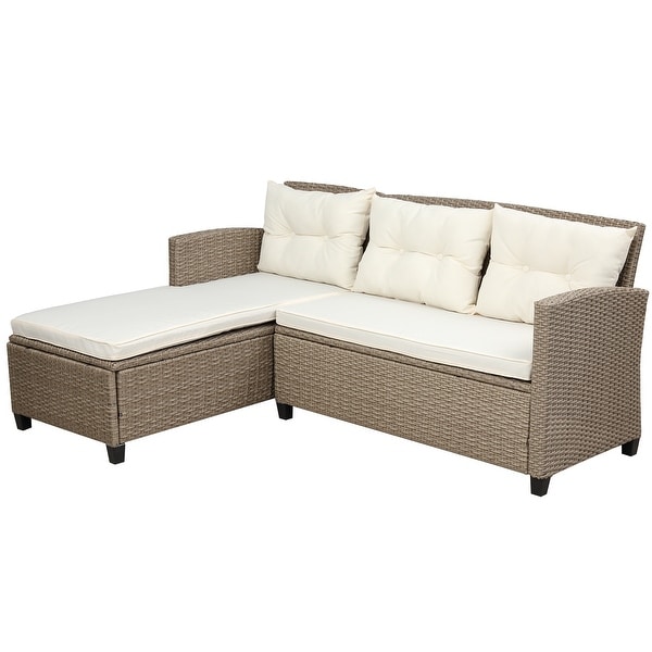 Living room，Outdoor，Patio Furniture Sets，4 Piece Conversation Set Wicker Ratten Sectional Sofa with Seat Cushions