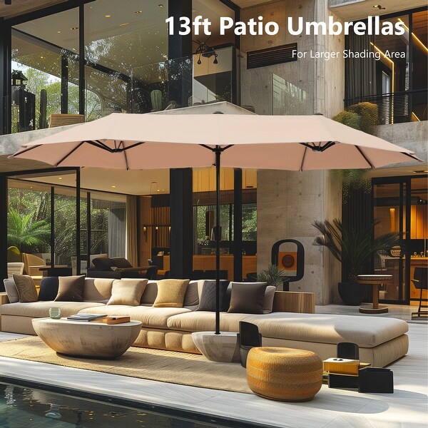 MAISON ARTS 8Piece Black Metal Outdoor Dining Set with Beige Cushions and Umbrella