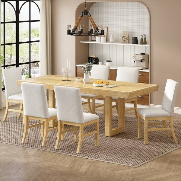 Extendable Dining Table Set，with Butterfly Leaf and6 Upholstered chair