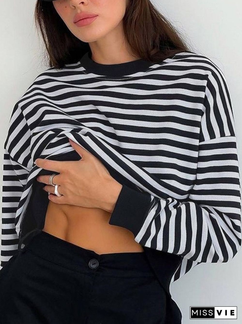 Striped Crew Neck Loose Sweatshirt