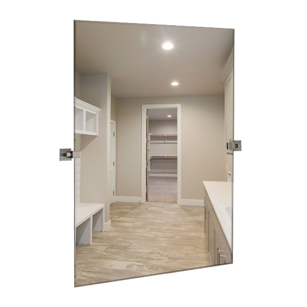 Large Squared Modern Pivot Rectangle Mirror with Brushed Chrome Wall Anchors 24