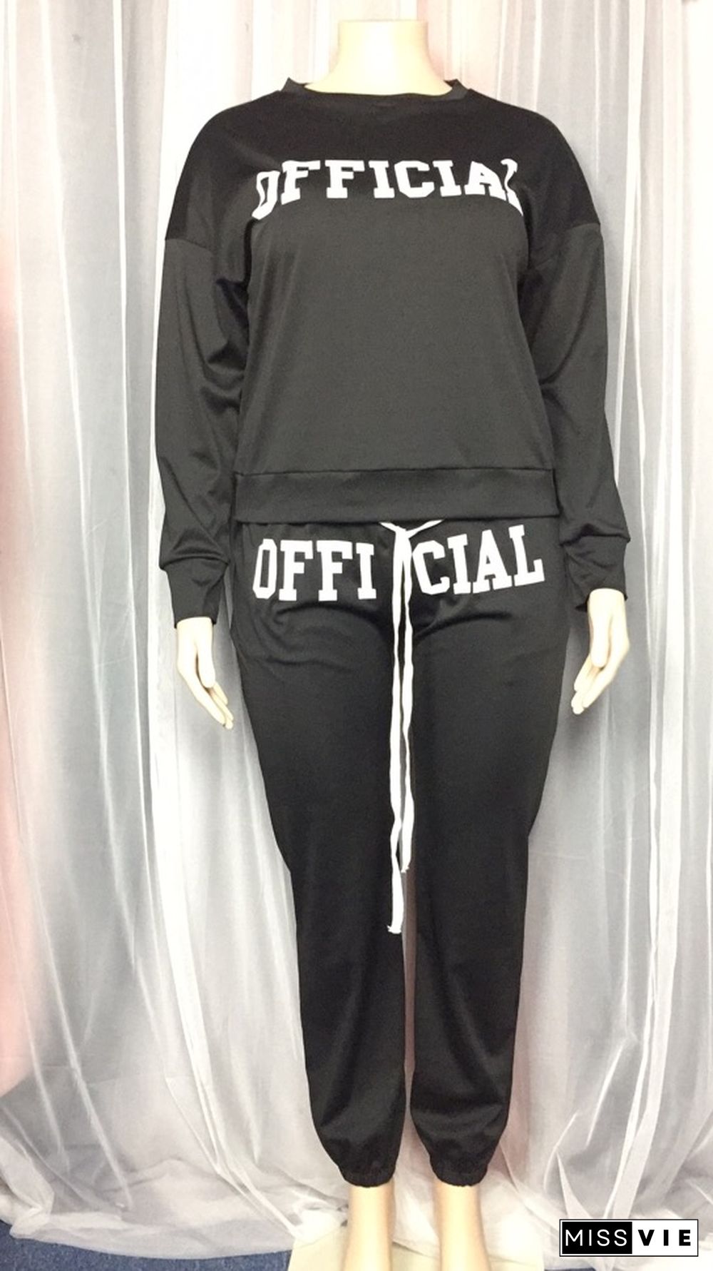 Letter Print Long-sleeved Pullover Top Sweatpants Two-piece Outfit