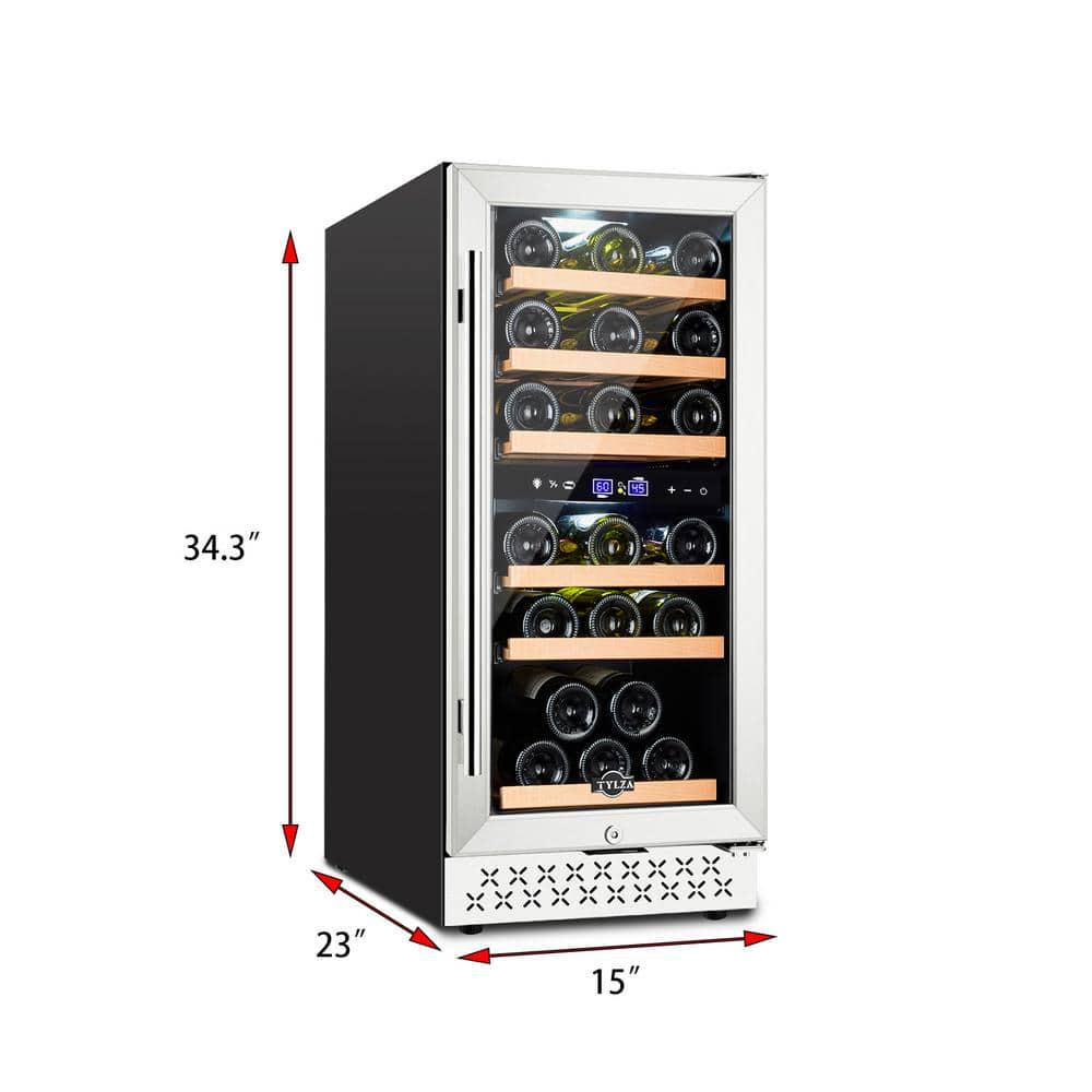 Tylza Dual Zone 15 in 30Bottle BuiltIn and Freestanding Wine Cooler with Glass Door and Childproof Lock