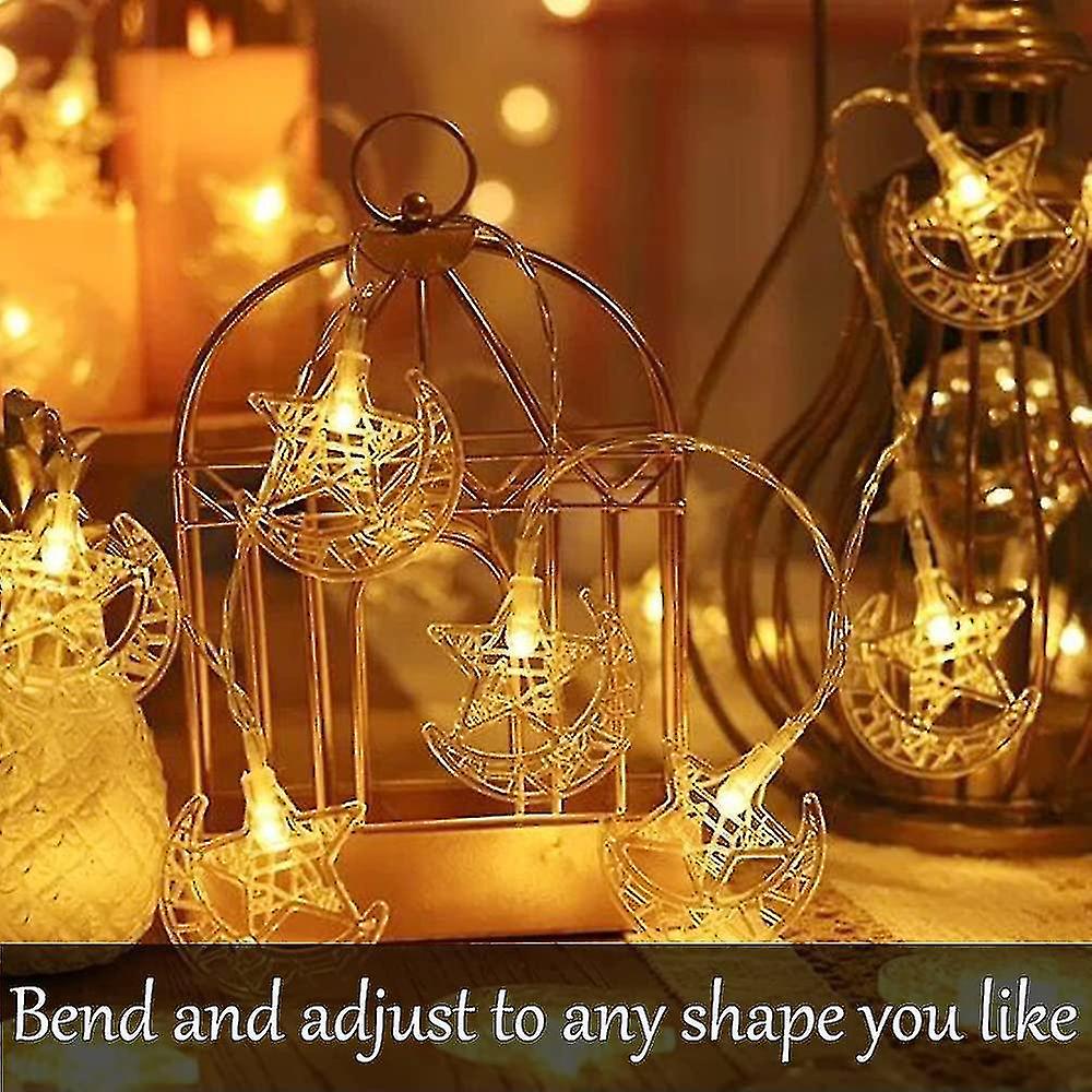 Moon Star Fairy String Lights， 9.84ft 20 Led Star Moon Decorative Lights For Home Garden Indoor Outd