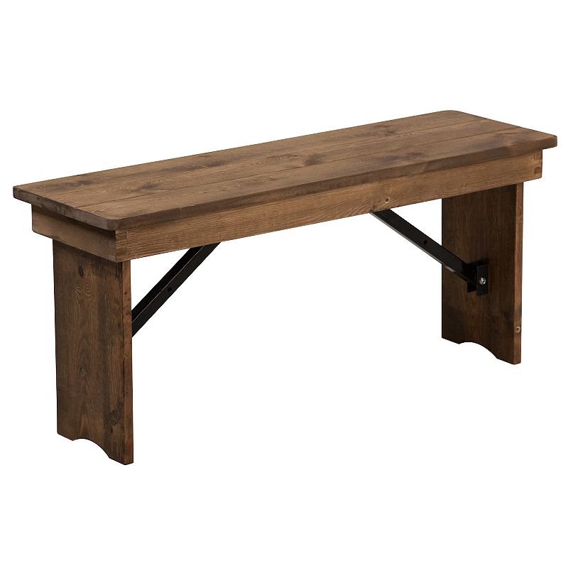 Emma and Oliver 40 x 12 Antique Rustic Solid Pine Folding Farm Bench - Portable Bench