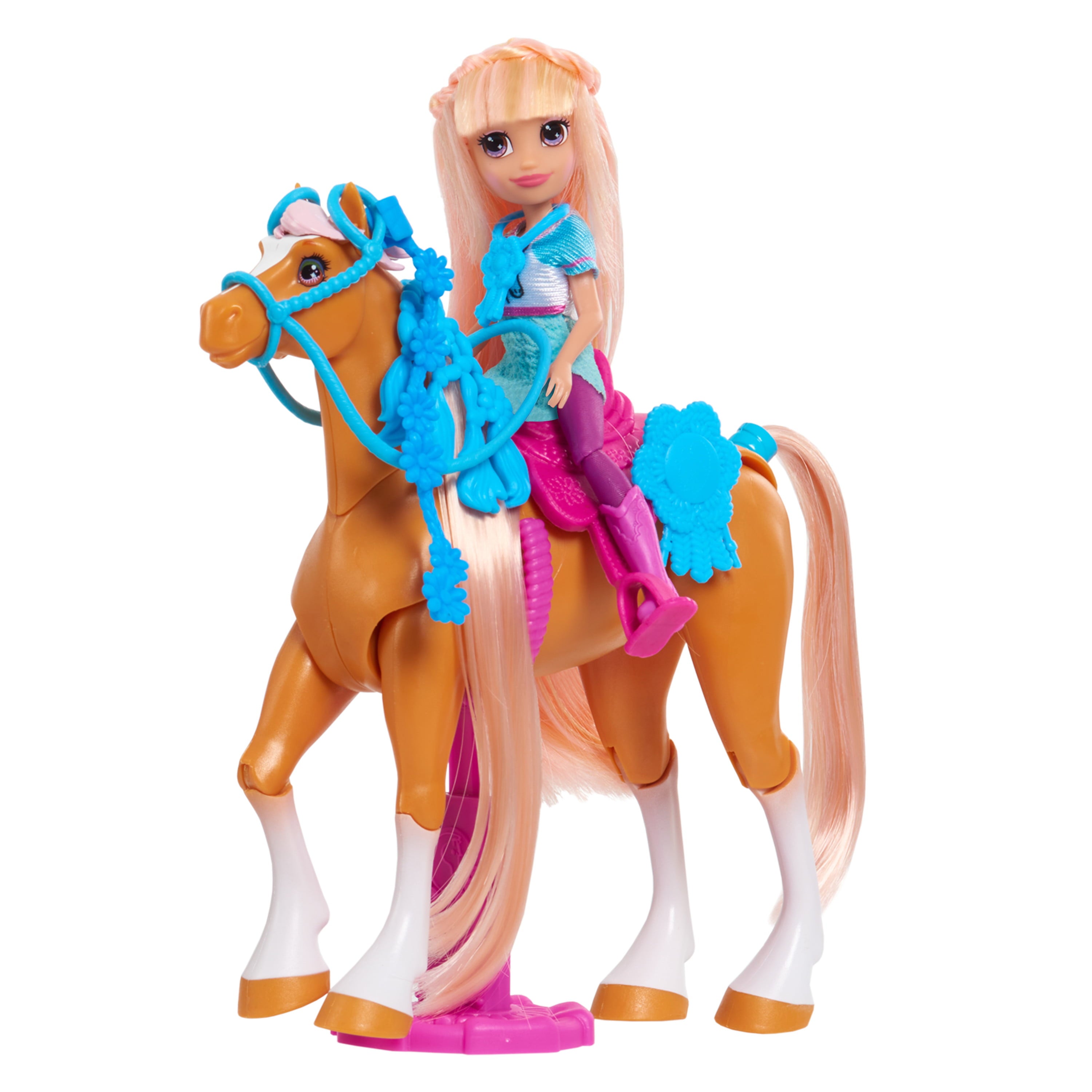 Winner's Stable Doll and Horse 11-Piece Set, 5-Inch Oakley Articulated Small Doll and 7-Inch Rose Gold Articulated Horse,  Kids Toys for Ages 3 Up, Easter Basket Stuffers and Small Gifts