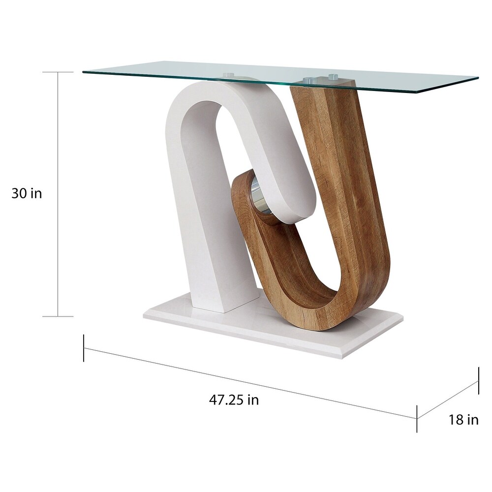 Tong Contemporary White and Natural Geometric Base 47 inch Glass Top Sofa Table by Strick   Bolton