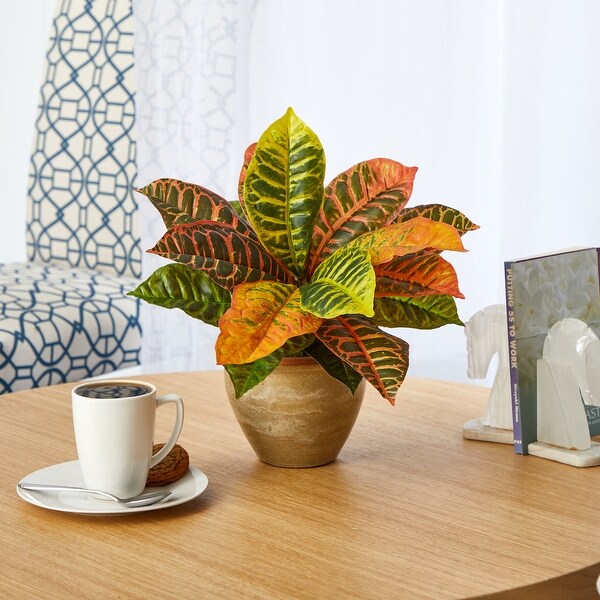 15 Garden Croton Artificial Plant in Ceramic Planter (Real Touch)