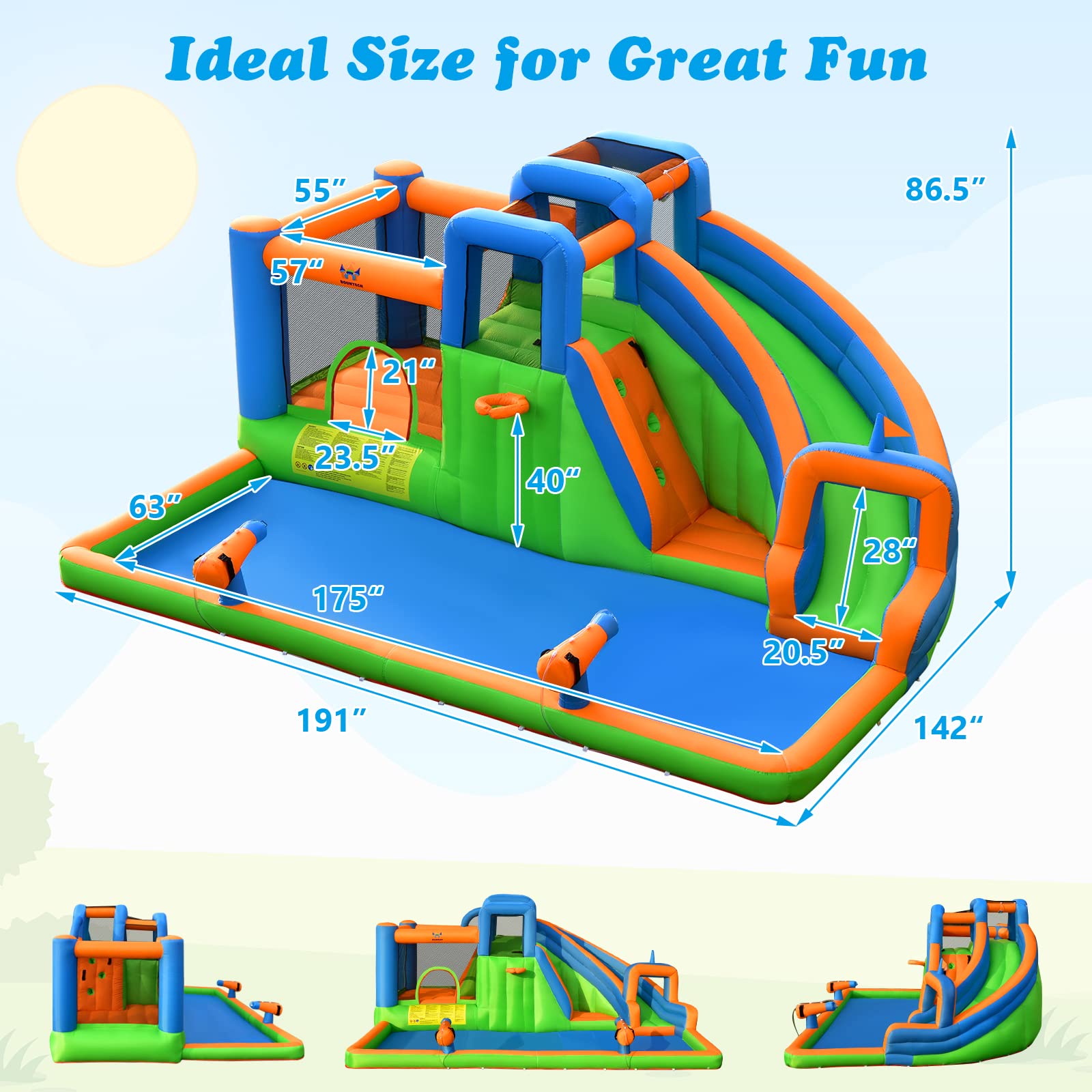 Costzon Inflatable Water Slide, 7 in 1 Indoor Outdoor Kids Water Bounce House Jumping Castle