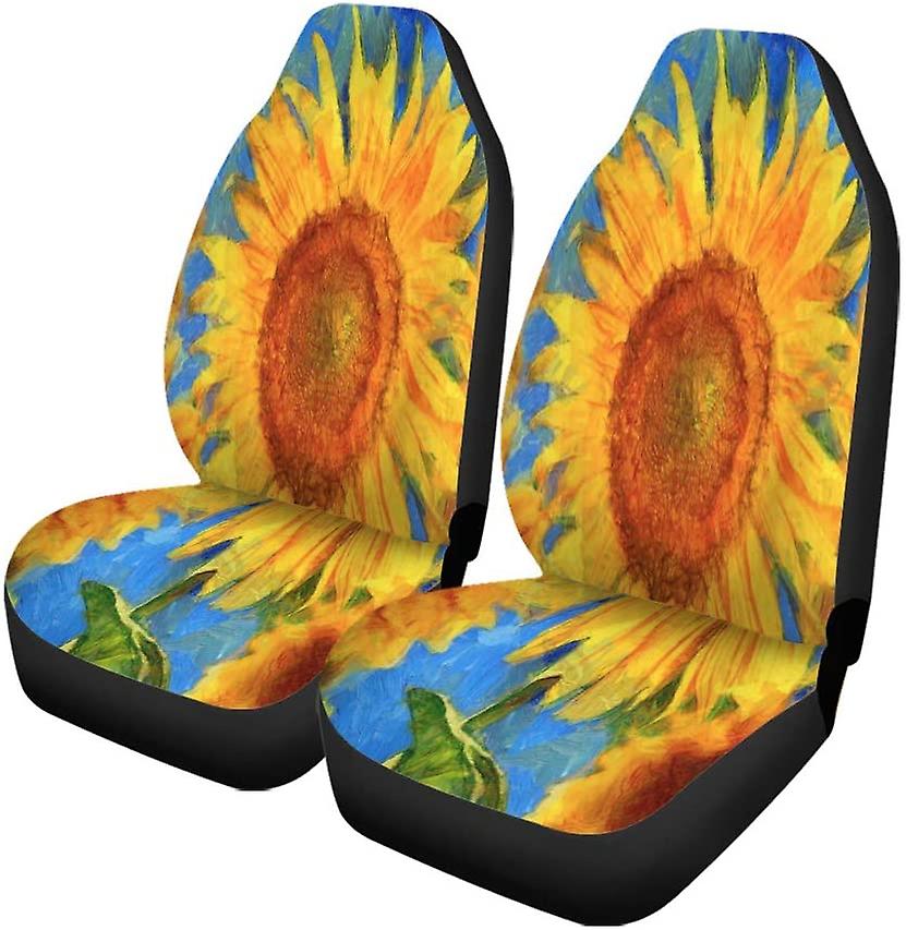 Set Of 2 Car Seat Covers Sunflowers Digital Imitation Of Post Impressionism Universal Auto Front Seats Protector Fits