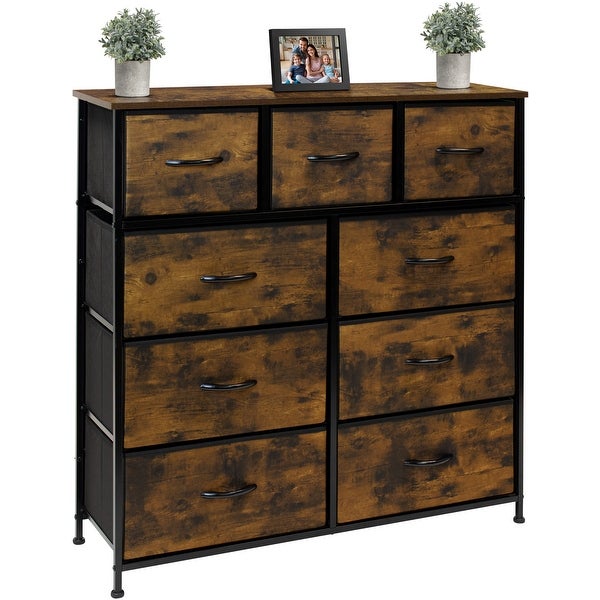 Dresser w/ 9 Drawers - Bedroom Chest Furniture Tower - Rustic Wood - - 35517989