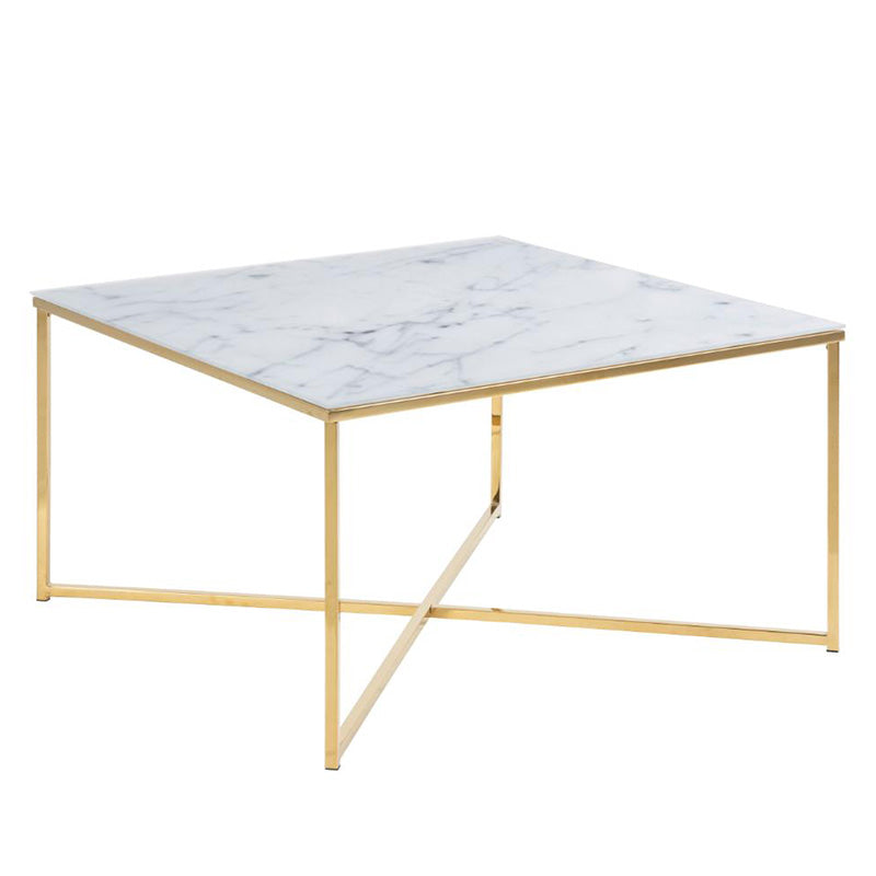 KOLINA Glass Coffee Table 80cm - White & Golden Chrome