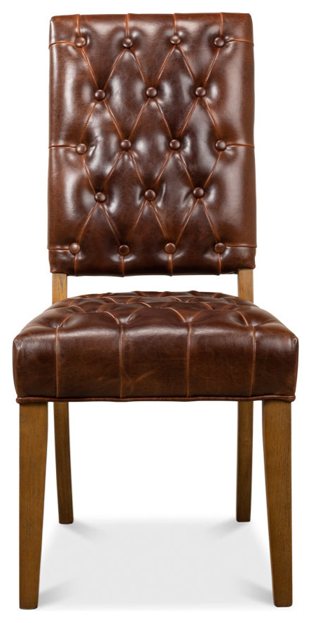 Brady Leather Side Dining Chairs Set of 2   Traditional   Armchairs And Accent Chairs   by Sideboards and Things  Houzz