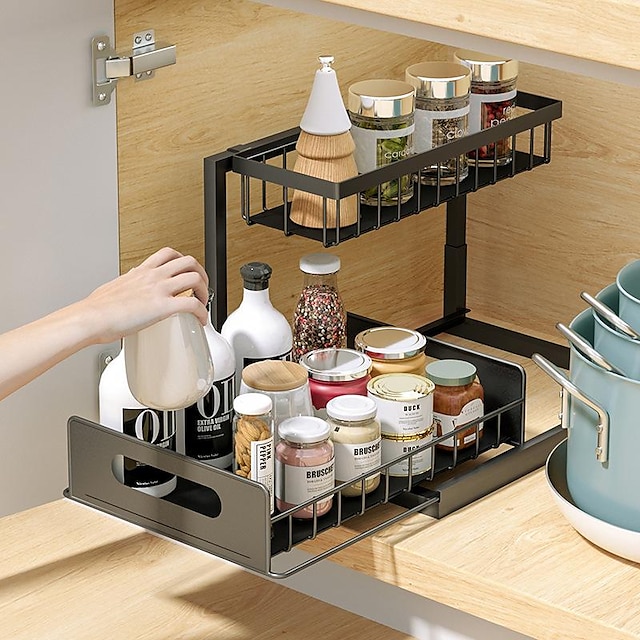 Kitchen Cabinet Shelf Under Sink Storage Storage Rack Pull-Out Drawer Basket Finishing Shelf Detachable