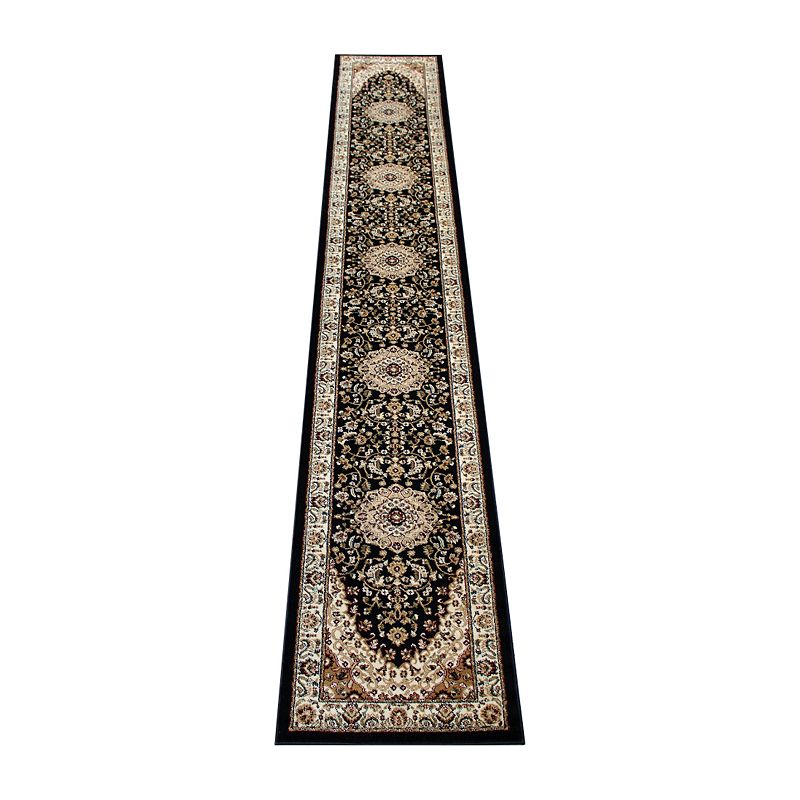 Masada Rugs Masada Rugs Bellagio Collection 3'x15' Traditional Area Rug Runner in Black - Design B401