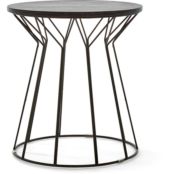 Elle Decor Fleur Black Metal Side Table with Wood Top