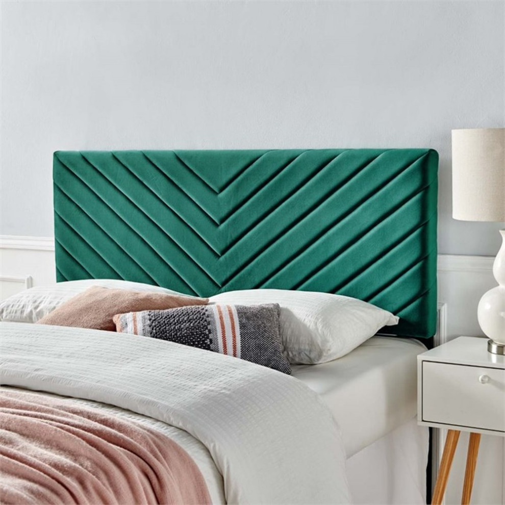 Modway Alyson Angular Channel Tufted Velvet Full/Queen Headboard in Teal Blue   Contemporary   Headboards   by Homesquare  Houzz