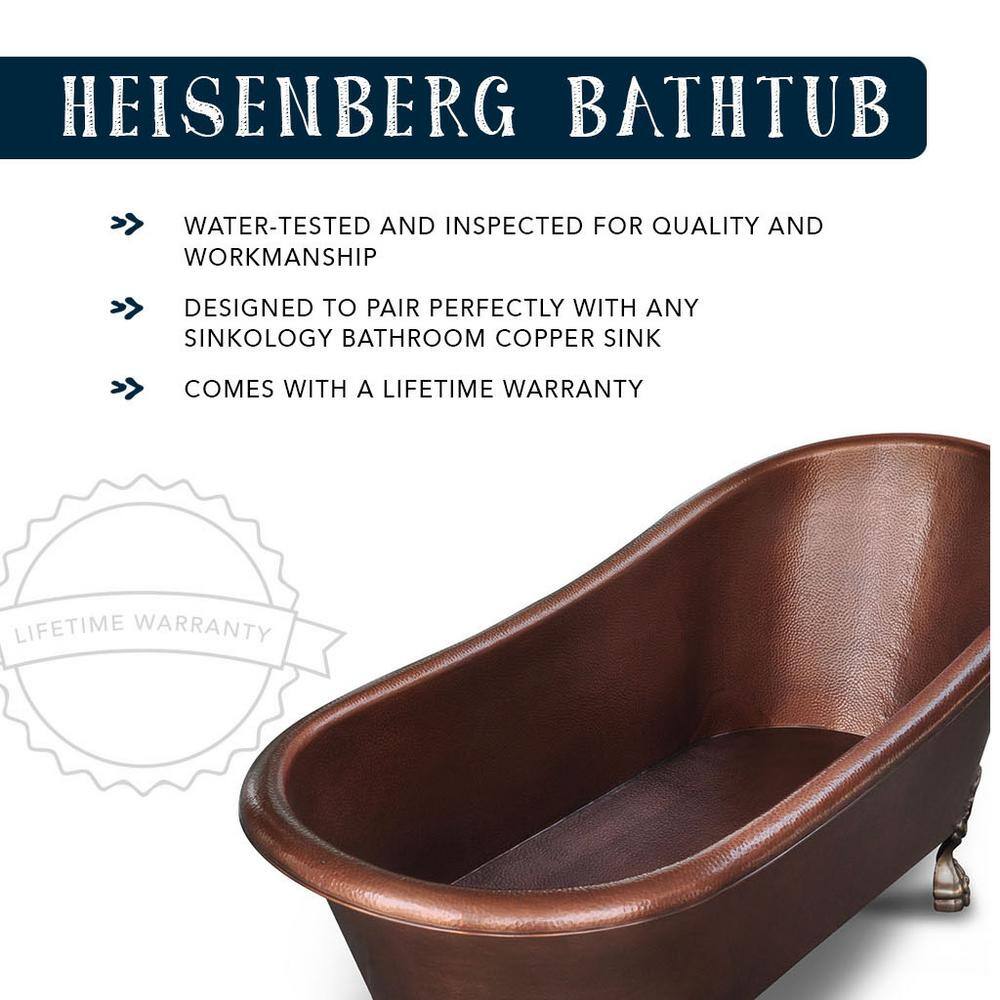 SINKOLOGY Heisenberg 67.5 in x 32 in. Freestanding Clawfoot Bathtub with Reversible Drain and Overflow Hole in Antique Copper TBT-6631CL-OF