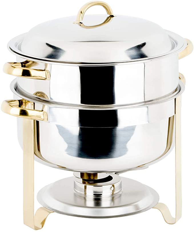 2 Pack - 14 Qt. Deluxe Round Gold Accent Soup Chafer