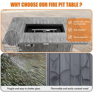 Costway 43 in. Propane Gas Fire Pit Table Wood-like Metal Fire Table with Protective Cover NP10795GR