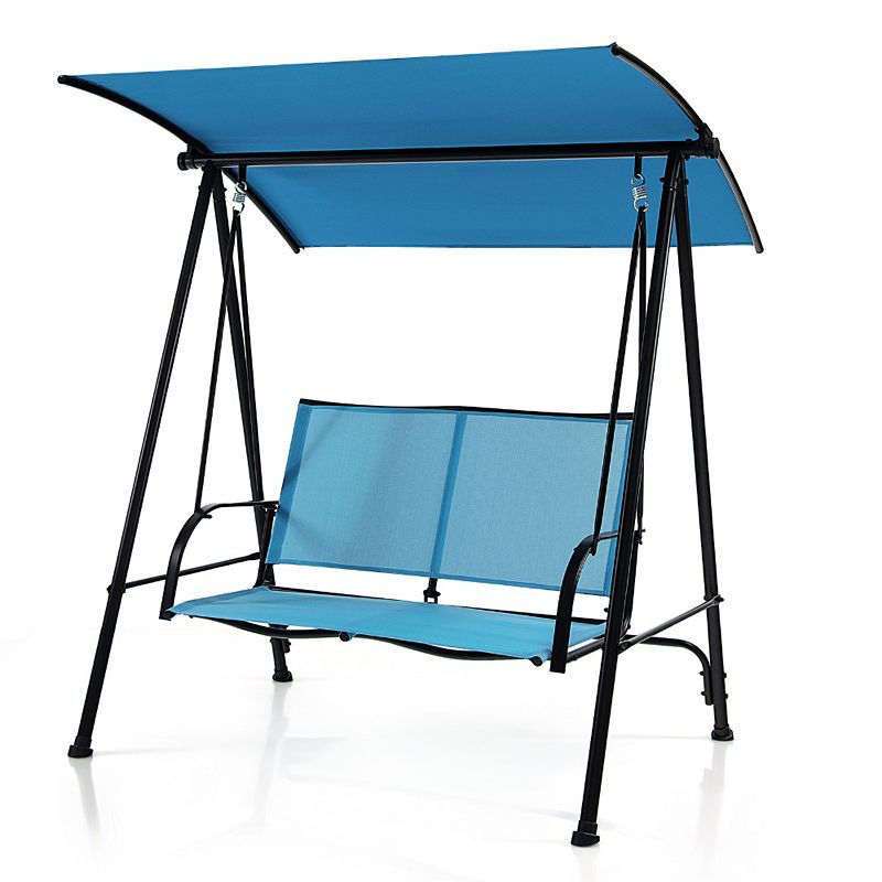 2-Seat Outdoor Canopy Swing with Comfortable Fabric Seat and Heavy-duty Metal Frame