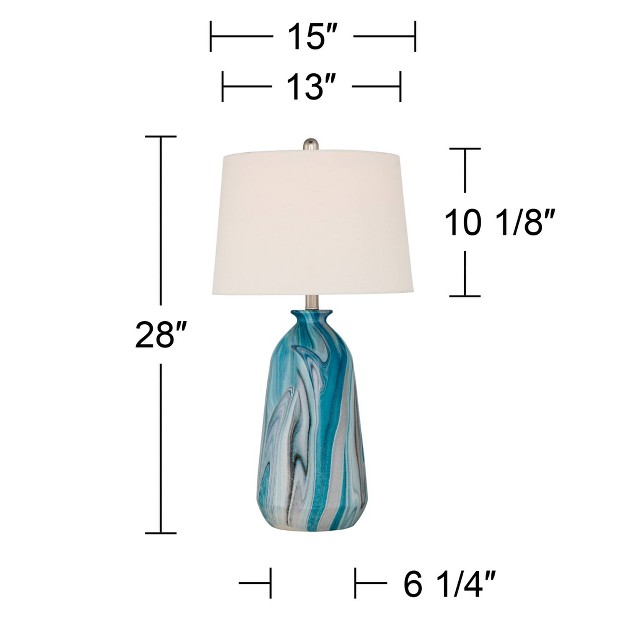 Tall Set Of 2 Swirling Blue Faux Marble White Tapered Drum Shade For Bedroom Living Room Bedside