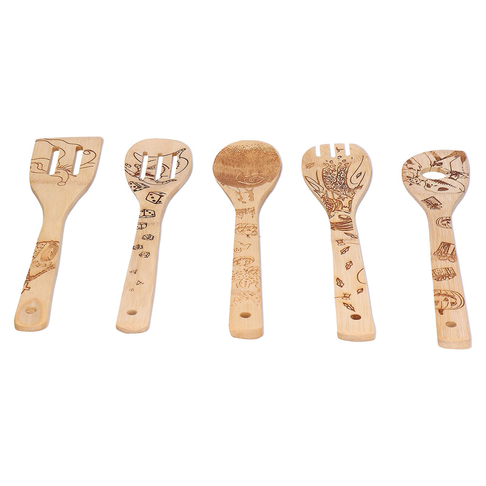 Bamboo Wooden Spoons Personalized Graffiti Slotting Spoon Scratch Resistant High Temperature Resistance Cooking Shovel