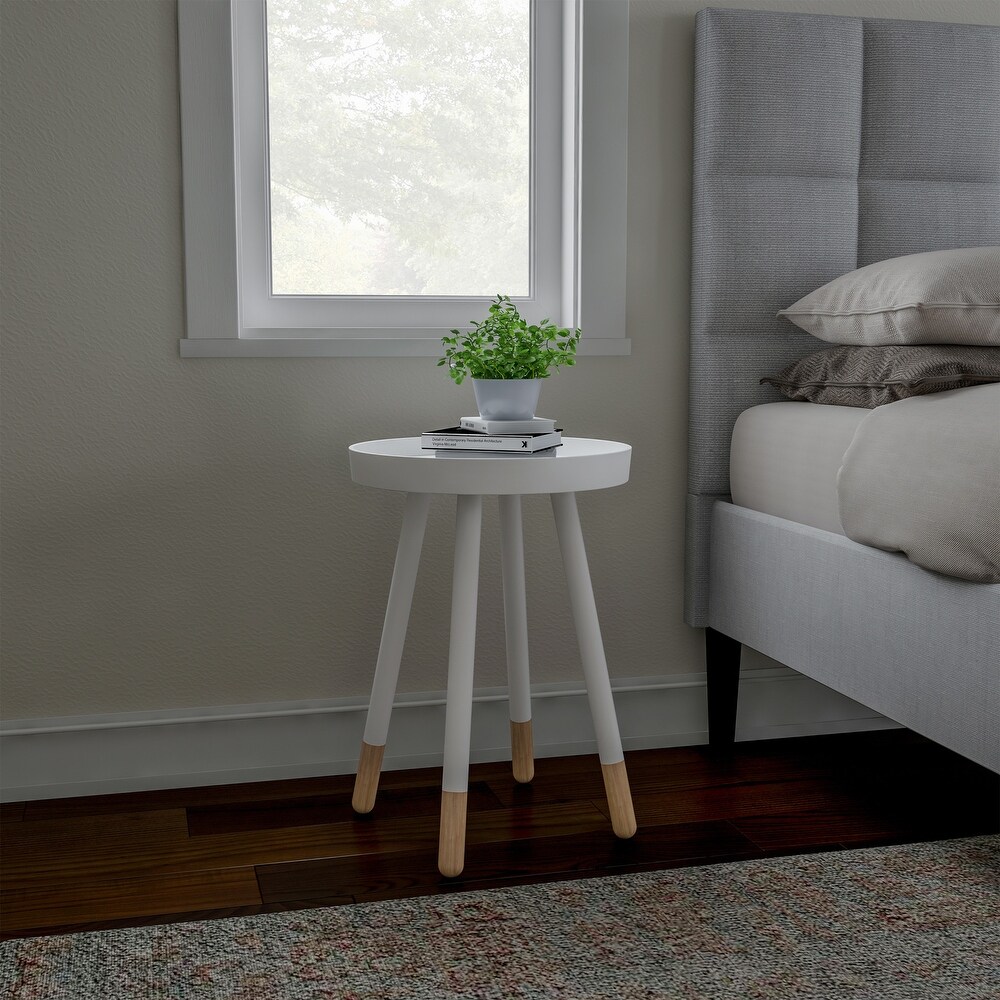 Lavish Home Round Wooden End Table Two Toned with Tray Top